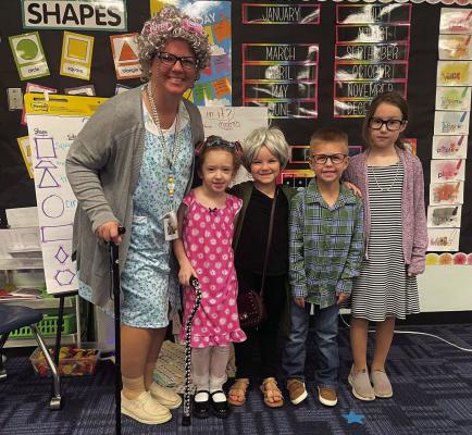 Wills Point ISD celebrated being 100 days smarter at WP Primary School. Staff and students dressed like they were 100, made towers to 100, and counted to 100. Their favorite part about celebrating the 100th day of school is seeing the 583 kids’ faces light up. Additional photos on 10A. Photo courtesy of Wills Point ISD Facebook page