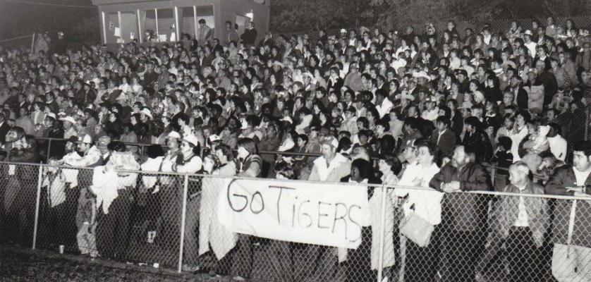 A capacity crowd watches the Wills Point Tigers play a home game on a Friday night in the early 1980s. Wills Point Chronicle photo archives