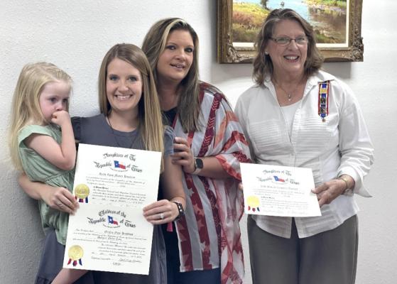 Oaklee Hankins, Harli Hankins, Angie Moser and Sherrie Archer were among the attendees at the June 25 meeting of the James Pinckney Henderson Chapter of the Daughters of the Republic of Texas. Courtesy photo