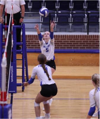 The Wills Point Tigers swept Terrell in a home volleyball match Sept. 5. Wills Point improved their season record to 15-9 overall as they prepared to open district play Sept. 8 against Community. Photo by Regina DeDominicis/WPISD Yearbook staff
